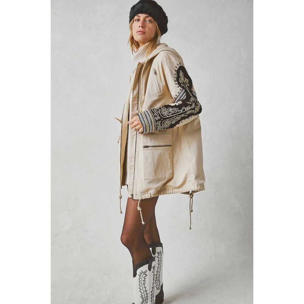 Free People We The Free Embellished Military Jacket Golden Quills M NWT